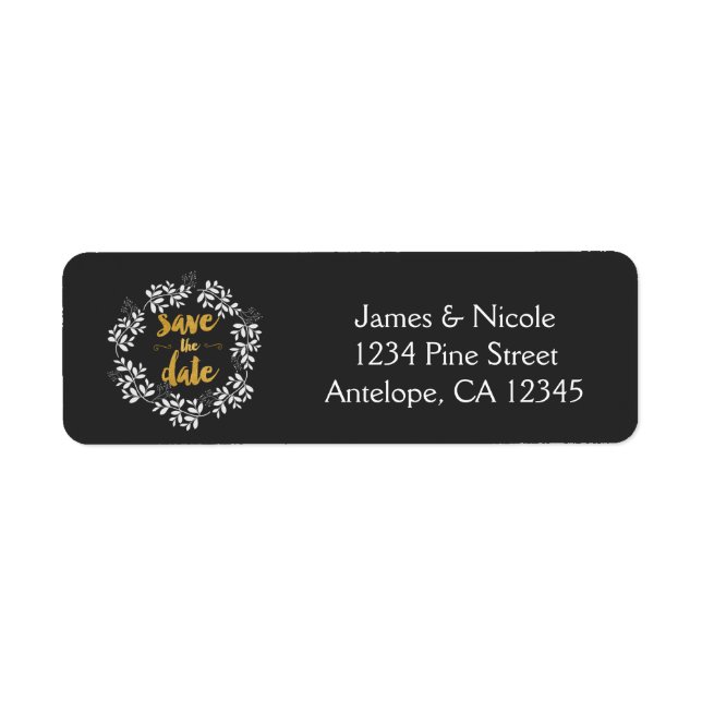 SAVE THE DATE Leaf Wreath Rustic Address Labels (Vorne)