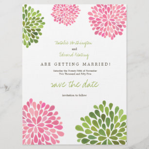 Save the Date Leinen Rosa und Grüne Blumenblüten