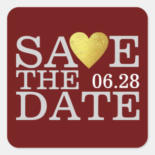 Save the Date Liebe Hochzeit rot Quadratischer Aufkleber