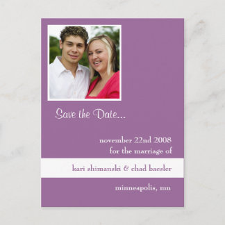 Save the Date lila! Ankündigungspostkarte