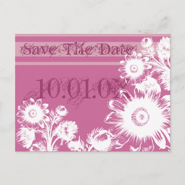 Save the Date Lila Raspberry Fuchsia Floral Ankündigungspostkarte (Vorderseite)