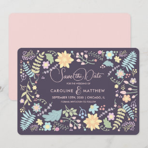 Save The Date. Lila Rosa Blumenkarte Einladung