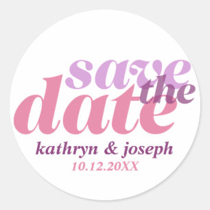 Save the Date lila rosa Hochzeitsfeiern Verlobung  Runder Aufkleber