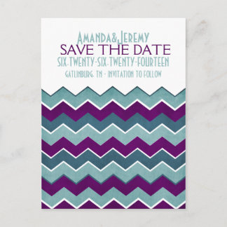 Save the Date lila und Aquamarines Zig Zag Ankündigungspostkarte