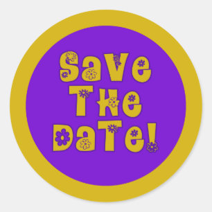 Save the Date Lila und Gold Runder Aufkleber