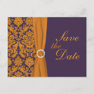 Save the Date lila und orangefarbene Damaskus-Kart Ankündigungspostkarte