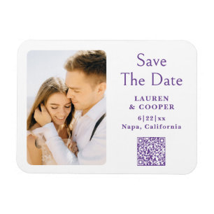 Save the Date Lila White Stylish Modern Wedding Magnet