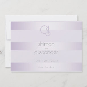 Save The Date Lilac Shimmer Stripes Monogramm