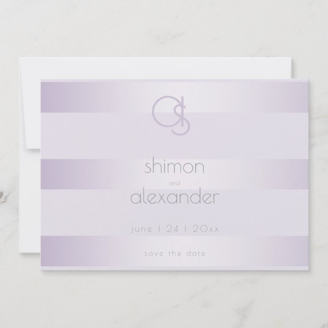 Save The Date | Lilac Shimmer Stripes Monogramm (Vorderseite)
