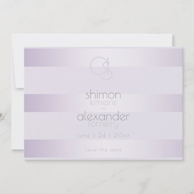Save The Date | Lilac Shimmer Stripes Monogramm (Vorderseite)