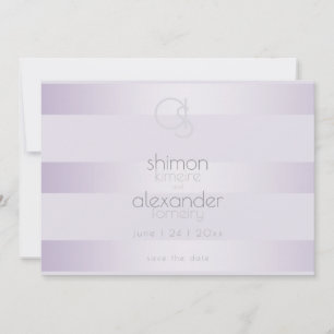 Save The Date Lilac Shimmer Stripes Monogramm