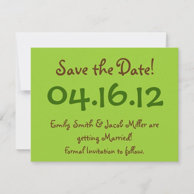 Save the Date Lime Green & Brown Einladung (Vorderseite)