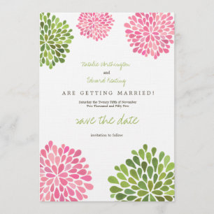 Save the Date Linen Pink & Grüne Blume blüht