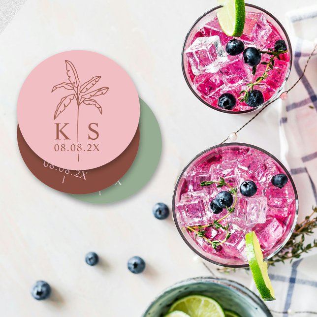 Save the Date Logo für die Palm Tree Runder Pappuntersetzer (Von Creator hochgeladen)