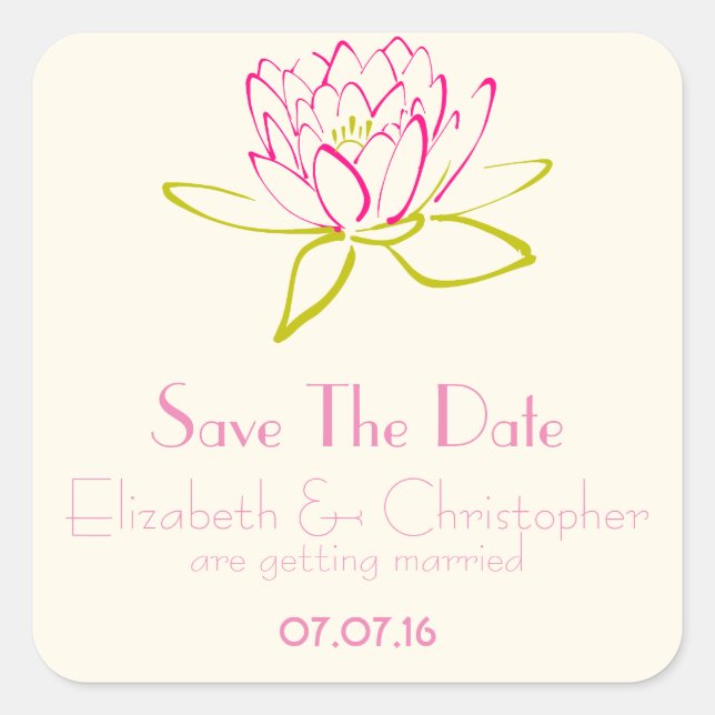 Save the Date Lotus Blume / Wasserlilie Quadratischer Aufkleber (Vorderseite)
