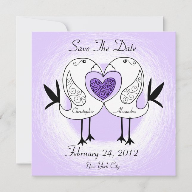Save the Date Love Bird Einladung Lila (Vorderseite)