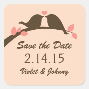Save the Date Love Birds Quadratischer Aufkleber