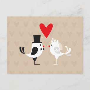 Save the Date Lovebirds & Hearts Postkarte