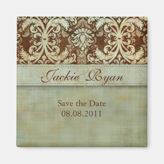 Save the Date Magnet Damask Green Vintag
