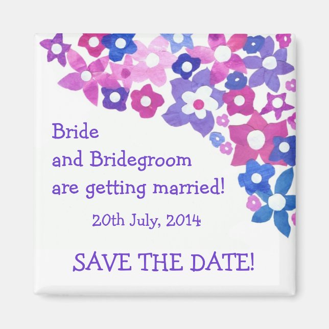 "Save the Date" Magnet, Rosa und Blau Blumen Magnet (Vorne)