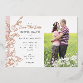 Save the Date Magnolia Blush Wedding 4-Foto Folieneinladung