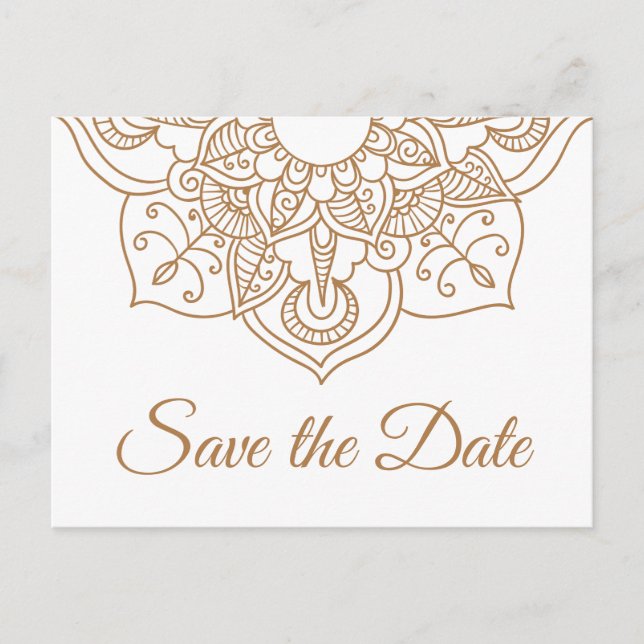 Save the Date Mandal Wedding Verlobung Brown Boho Postkarte (Vorderseite)