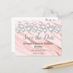 Save the Date Marble Balloon Sparkle All Occassion Ankündigungspostkarte