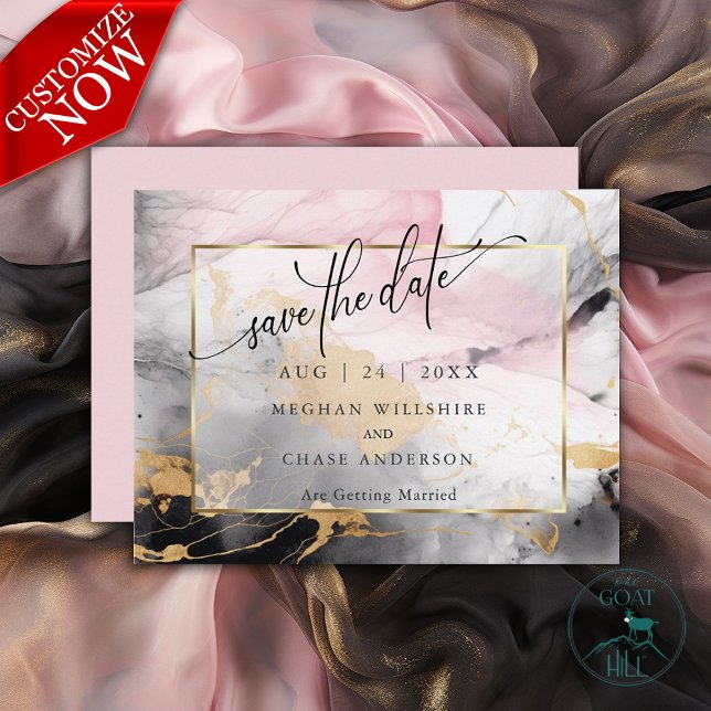Save the Date Marble Rose Black Gold Abstrakt (Easy to Customize )