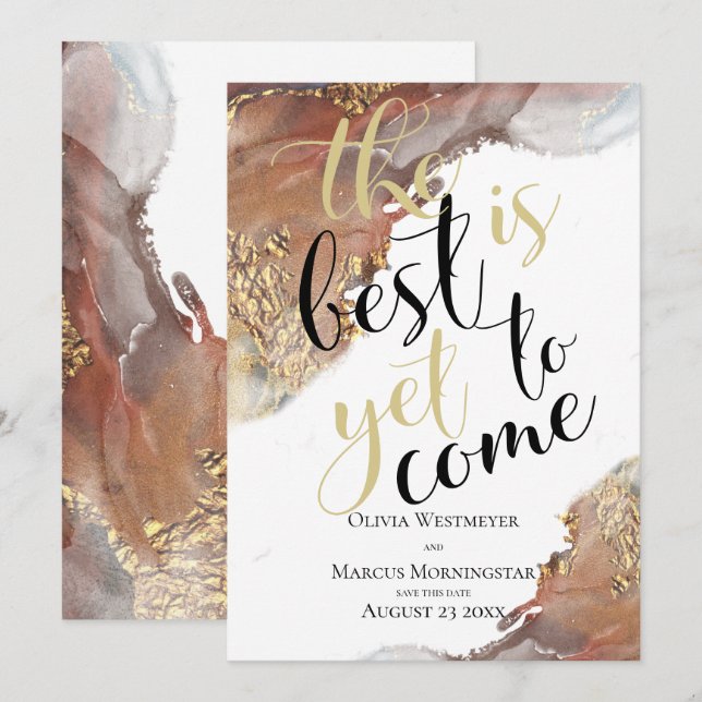 Save the Date Marmorfarben Gold und Bronze Einladung (Vorne/Hinten)