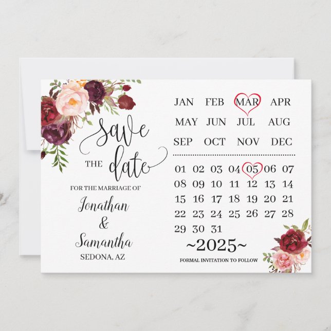 Save the Date Marsala Hochzeitstag Einladung (Vorderseite)
