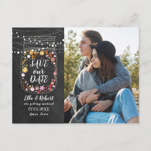 Save the Date Mason Jar String Lights Boho Foto Ankündigungspostkarte