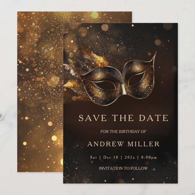 Save the Date Masquerade Party Einladung (Vorne/Hinten)