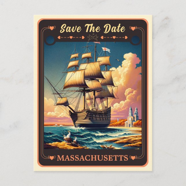 Save The Date | Massachusetts Einladung Postkarte (Vorderseite)