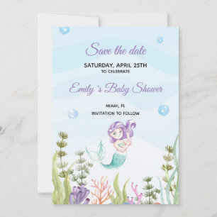 Save the Date Mermaid Watercolor Lila