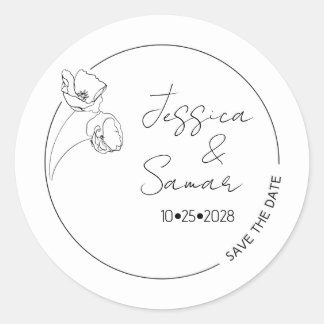 Save the Date Minimalistisch Poppy Wedding Runder Aufkleber