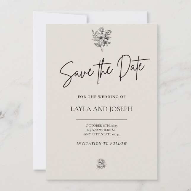 Save the Date minimalistische Blumenkarte (Vorderseite)