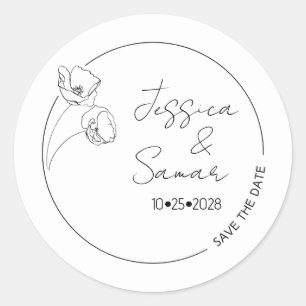 Save The Date Minimalistische Mohn-Hochzeit Runder Aufkleber