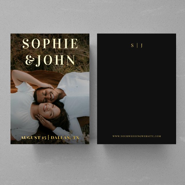 Save the Date Minimalistisches dunkles ausgeblende Folieneinladung (Von Creator hochgeladen)