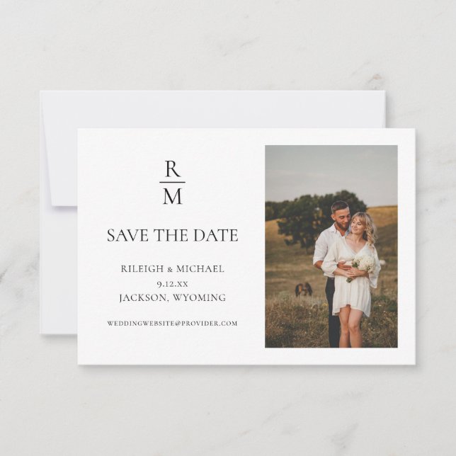 Save the Date Minimalistisches Monogramm-Foto (Vorderseite)