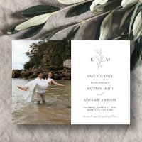 Save the Date Minimalistisches Monogramm Olivenbla