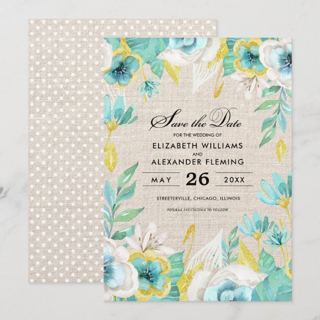 Save the Date. Mint Floral Hochzeiten Ankündigunge Einladung (Vorne/Hinten)
