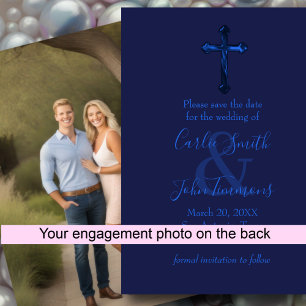Save the Date mit Cross Blue Monotone Foto zurück
