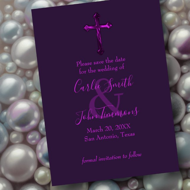 Save the Date mit Cross Lila Monotone (Von Creator hochgeladen)