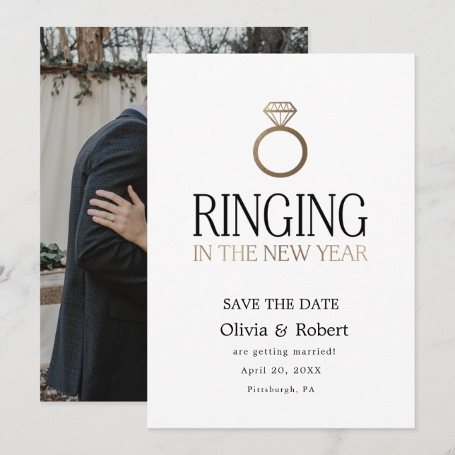 Save the Date mit Foto im Neuen Jahr Einladung (Vorne/Hinten)