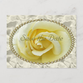 Save the Date mit Gelben Rosen, Perlen und Satin Ankündigungspostkarte