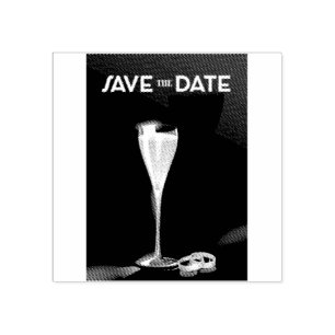 Save the Date mit goldfarbenen Ringen Gummistempel