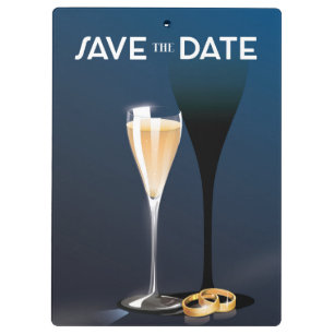 Save the Date mit goldfarbenen Ringen Klemmbrett