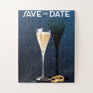 Save the Date mit goldfarbenen Ringen Puzzle