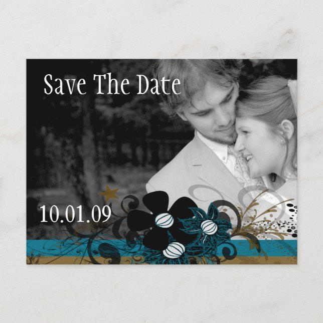 Save the Date mit IHREM Foto - SeaBlue und Brown Ankündigungspostkarte (Vorderseite)