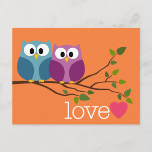 Save the Date mit Niedlichem Owl Couple Ankündigungspostkarte